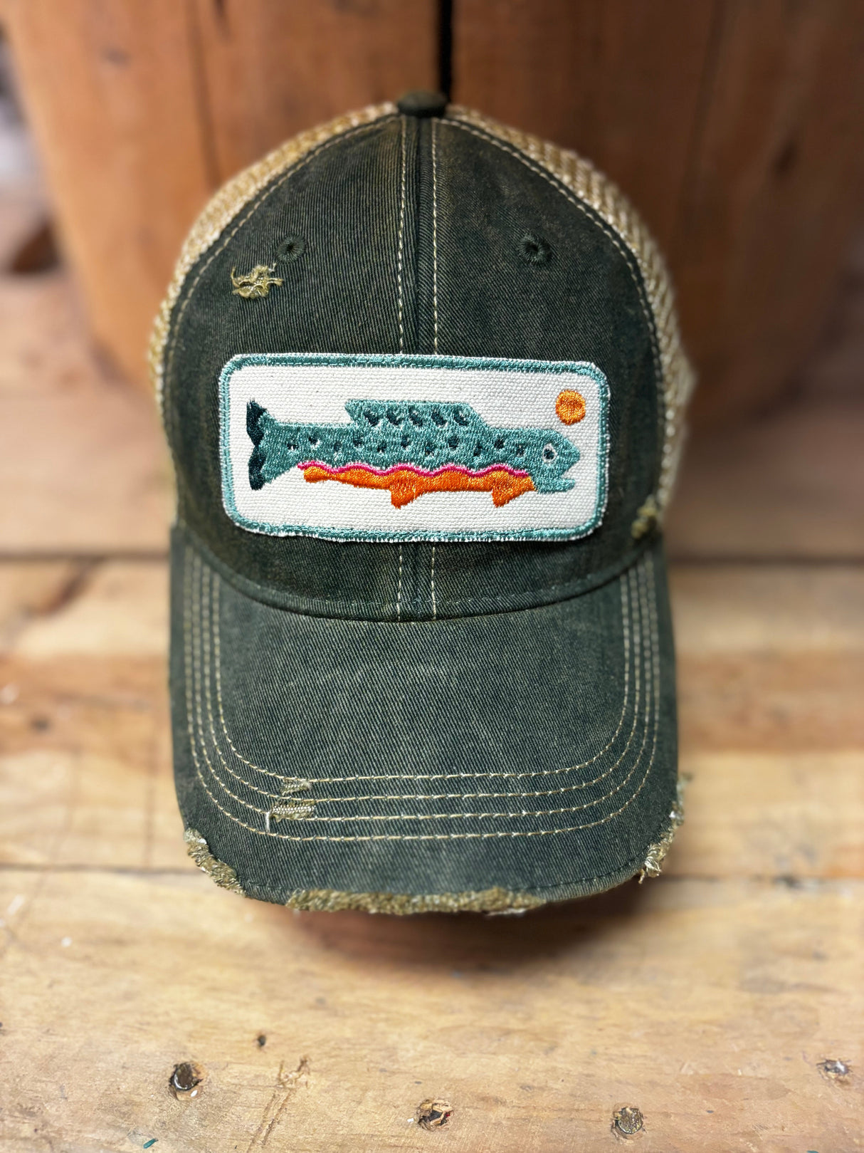 Rainbow Trout distressed snapback Cap