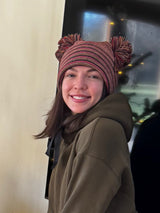 Patented H Stitch Beanie, Double Pom Pom, Multi Color