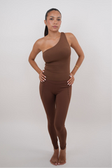 I Am Wealthy Brown One Shoulder Top