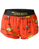 Women's Cars 1.5" Split Shorts (Orange)