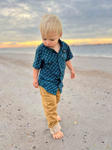 Fishing shirt button up- blue fish