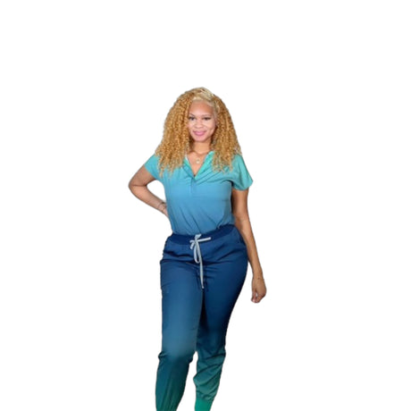 DK Gradient Zipper Scrub Top (Blue/Green)