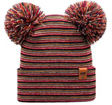 Patented H Stitch Beanie, Double Pom Pom, Multi Color