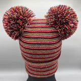 Patented H Stitch Beanie, Double Pom Pom, Multi Color