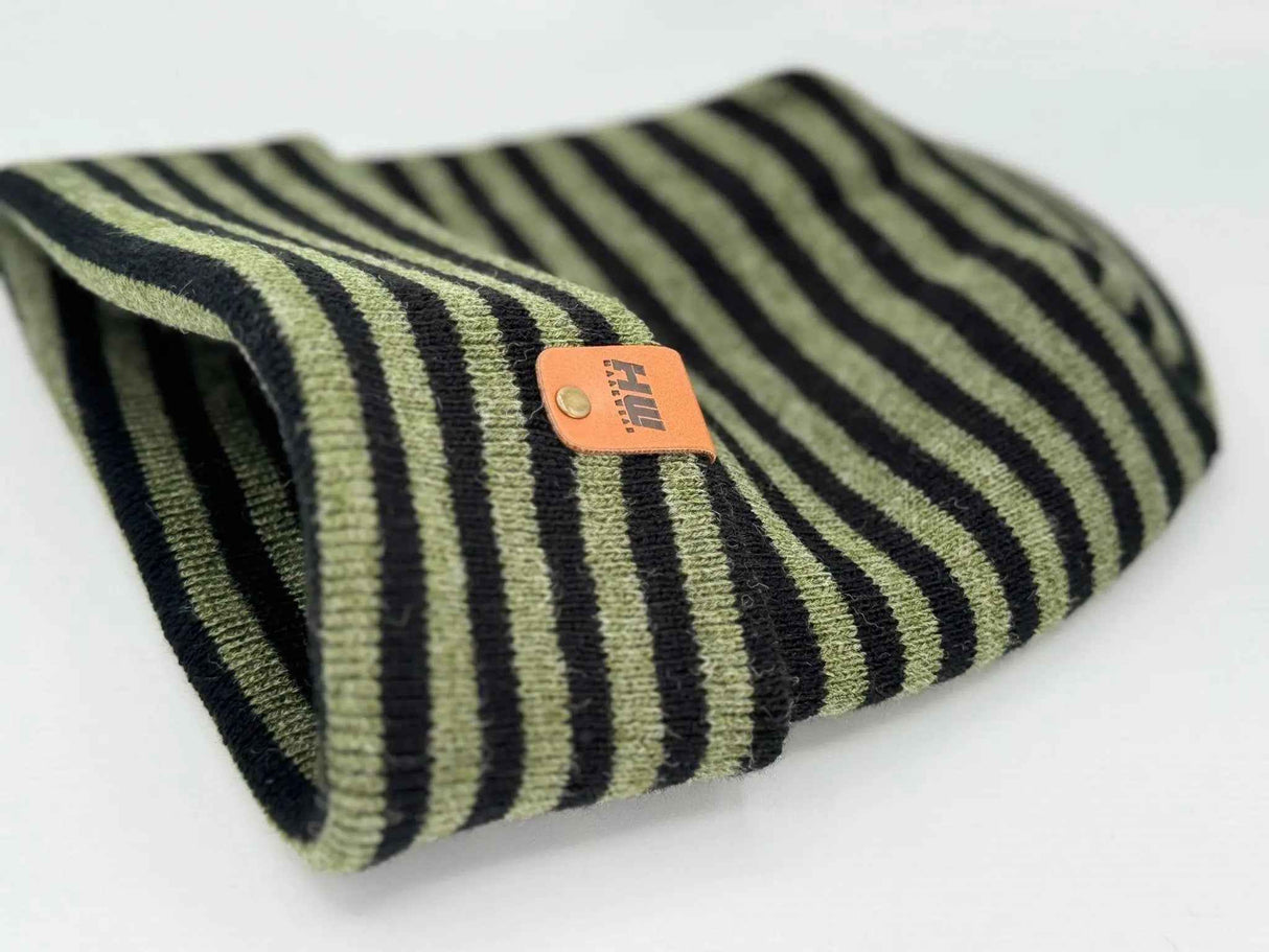 HAAKWEAR H Stitch RORO Cuffed Beanie (Patented Design) Black / Green, Made in USA