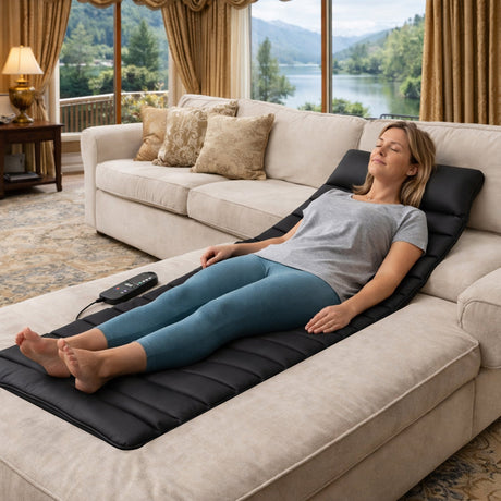 Carepeutic Targeted Zone Deluxe Full Body Massage Mat with Heat, Back Massager with 10 Vibration Motors, 4 Heating Zones, Raise-up Pillow, Foldable Relaxation Pad with 3 Selective Intensities
