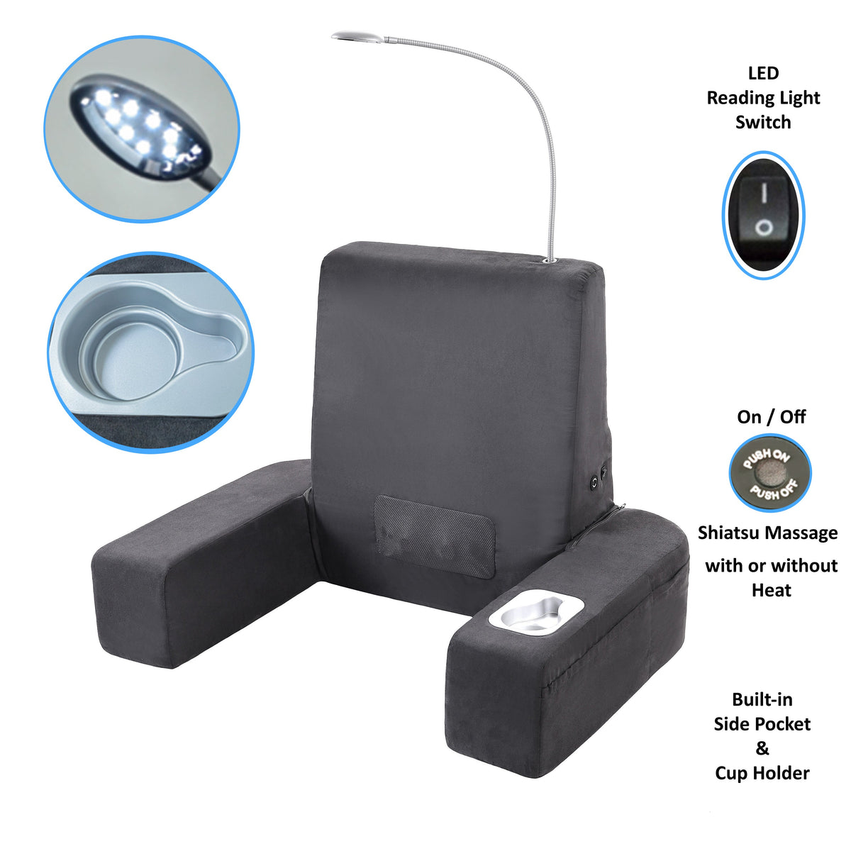 Carepeutic Backrest Bed Lounger with Soothing Warm Shiatsu Massage