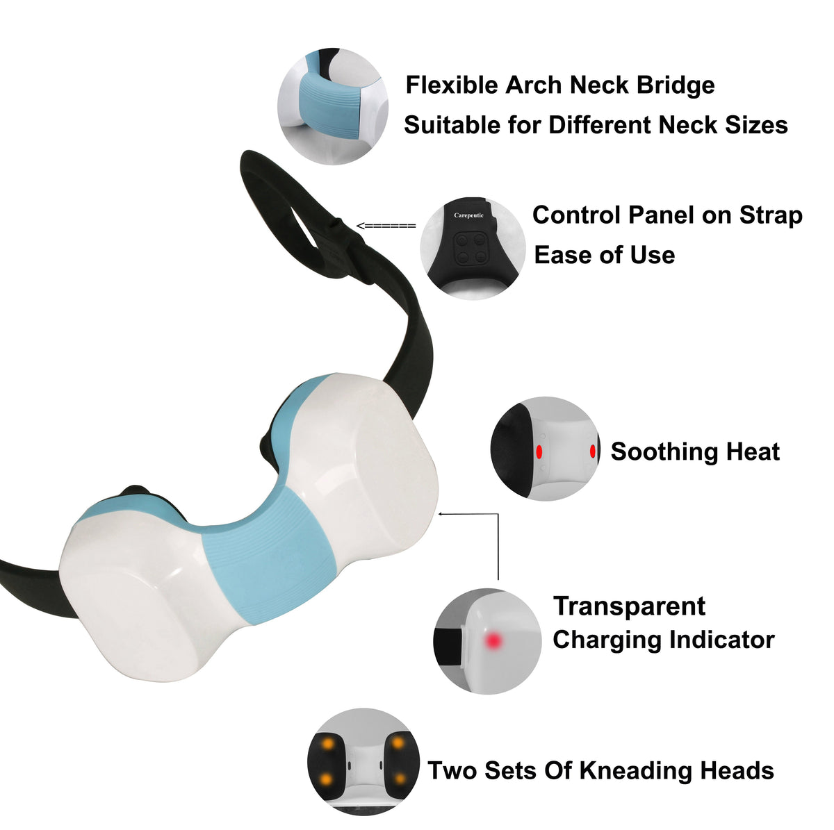 Carepeutic Targeted Spot Kneading Massager for Neck and Thigh with Heat