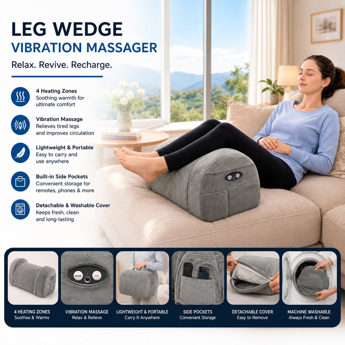 Carepeutic Leg Rest Wedge with Heated Comfort Massage, Vibration Massage, Auto Off