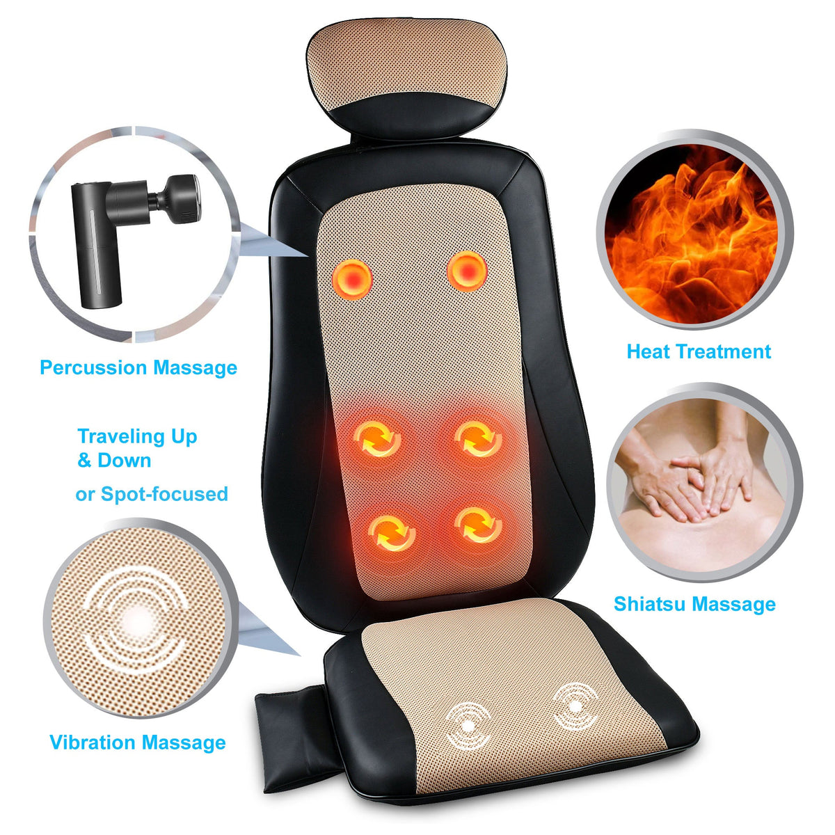 Carepeutic Kneading Rolling Vibration Massage Chair Cushion, Back Massager with Heat Massage, Chair Pad Kneading Back Massager for Pain Relief, Deep Tissue Chair Massage Cushion for Office or Home