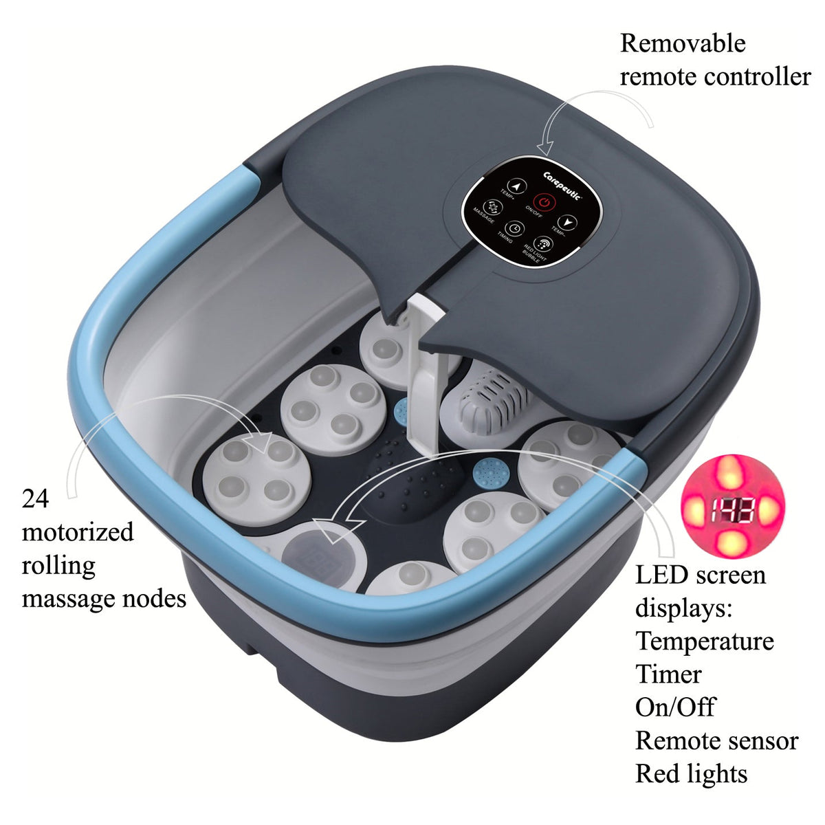 Carepeutic Foldaway Deluxe Foot Spa and Bathing Massager with Red Light and Bubble Therapy