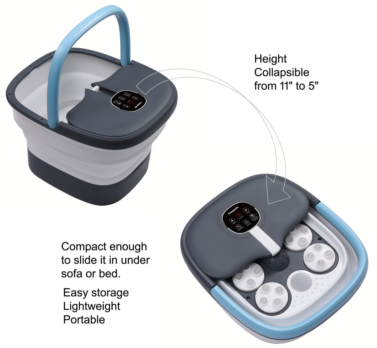 Carepeutic Foldaway Deluxe Foot Spa and Bathing Massager with Red Light and Bubble Therapy