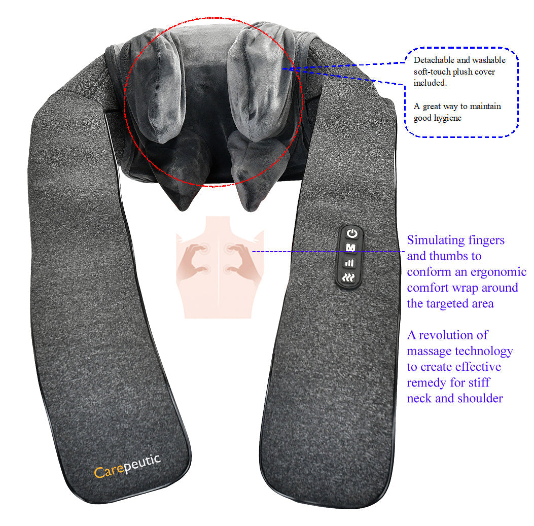 Carepeutic Finger Squeezing Neck and Shoulder 5D Massager, Neck Massager for Pain Relief, Deep Tissue, Electric Shiatsu Shoulder & Back Massager with Heat