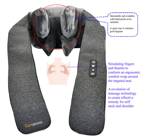 Carepeutic Finger Squeezing Neck and Shoulder 5D Massager, Neck Massager for Pain Relief, Deep Tissue, Electric Shiatsu Shoulder & Back Massager with Heat