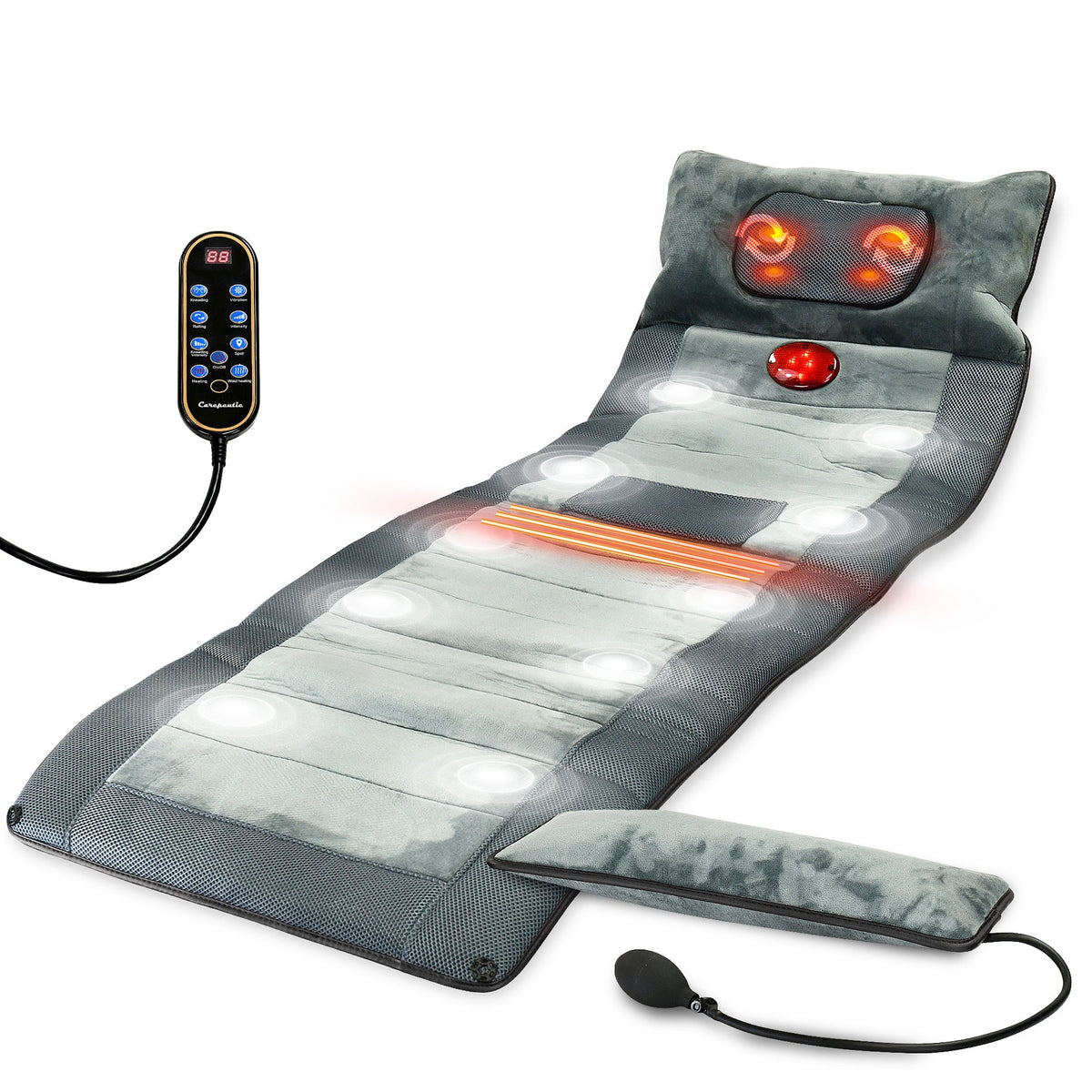 Carepeutic Luxury Comfort Full Body Massage Mat with Heat, 10 Vibrating Motors, Kneading Massage for Head, Deep Tissue Massage for Back, Neck and Legs Relaxation at Home or Office