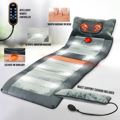 Carepeutic Luxury Comfort Full Body Massage Mat with Heat, 10 Vibrating Motors, Kneading Massage for Head, Deep Tissue Massage for Back, Neck and Legs Relaxation at Home or Office
