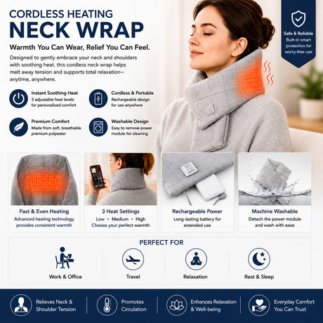 Carepeutic Cordless Wearable Washable Heating Neck Wrap, Unisex