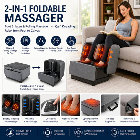Carepeutic Foldable Ottoman Shiatsu Foot and Leg Massage Machine