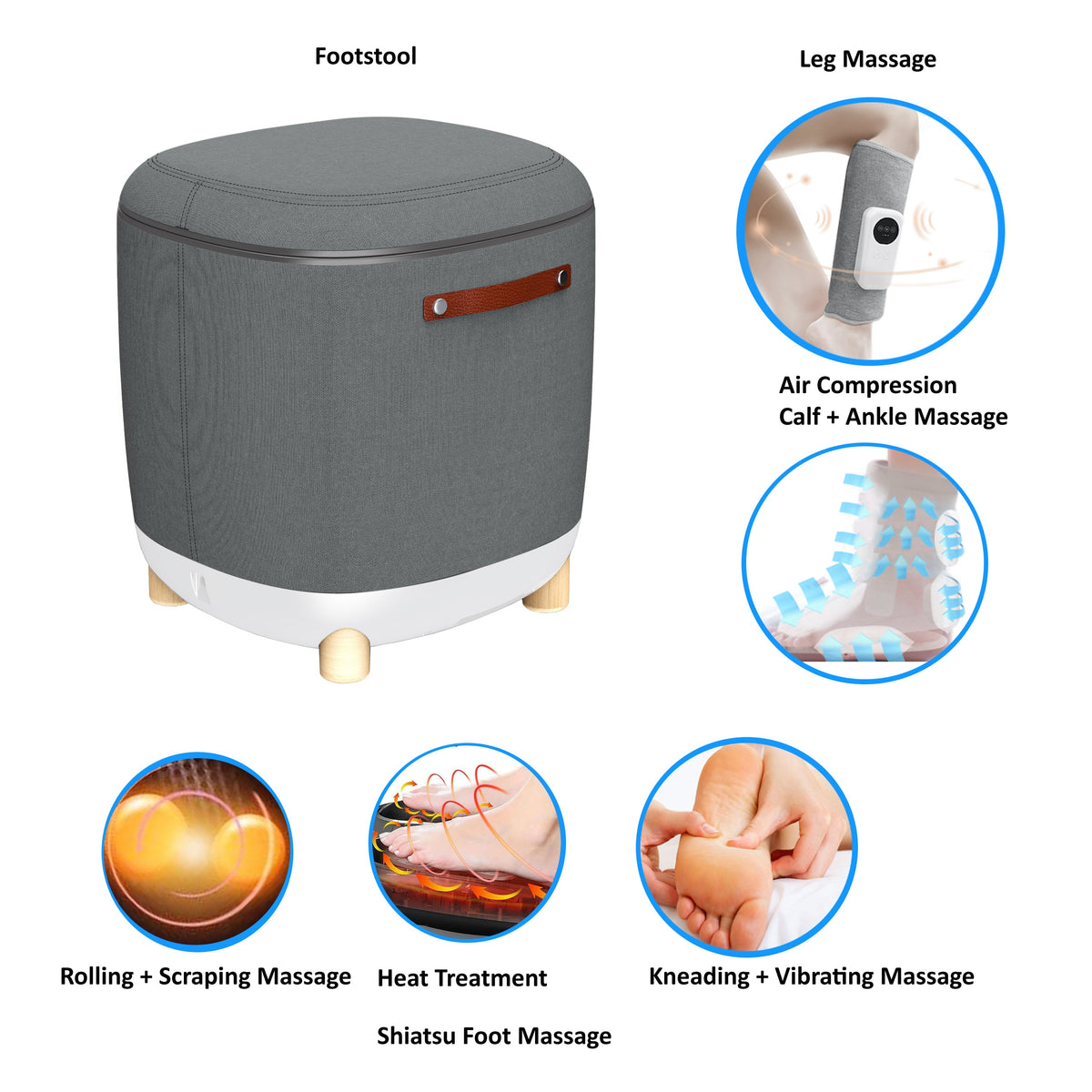 Carepeutic Comfy Home Ottoman & Shiatsu Foot Massager & Air Kneading Calf Massager