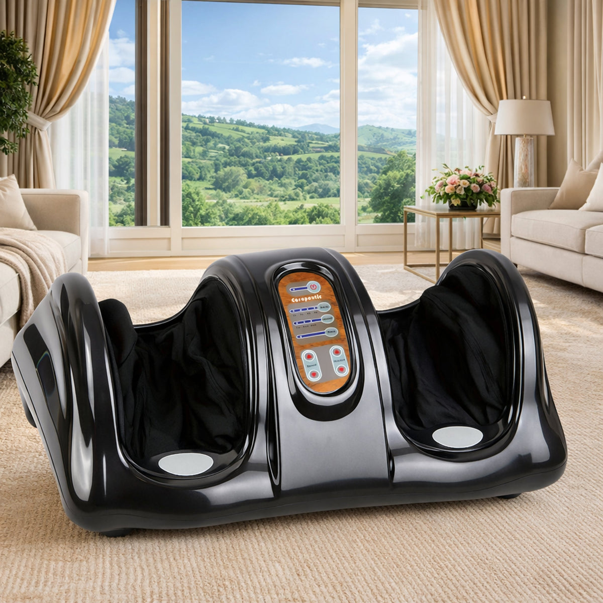 Carepeutic Deluxe Kneading Rolling Shiatsu Foot Massager (Burl-Wood), For Foot or Calf Massage, Suitable to All Foot Sizes