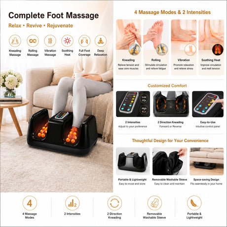 Carepeutic Deluxe Shiatsu Foot Massager with Kneading Rolling Vibration and Heat