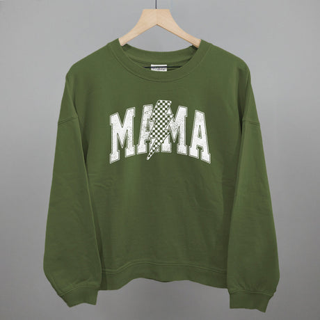 Mama Checkered Lightning Bolt Distressed