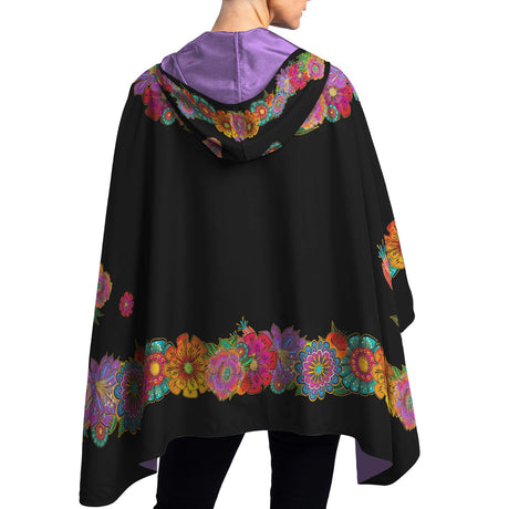 Laurel Burch Blooms Reversible Rain Cape Poncho – Lightweight Hooded Womens Wrap