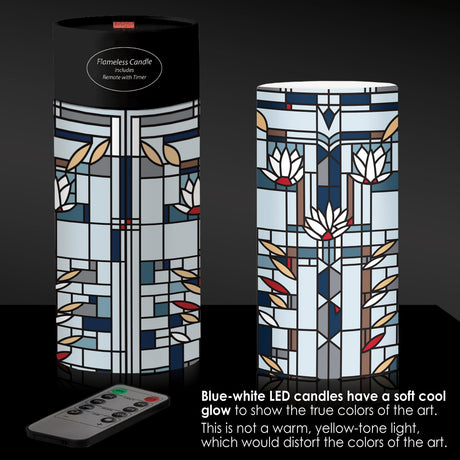 Frank Lloyd Wright Waterlilies 6"  LED Candle – Battery Operated, Flickering