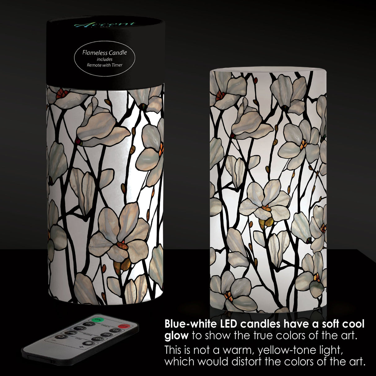 Tiffany Magnolia 6" 6" LED Candle – Battery Operated, Flickering