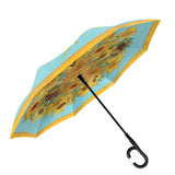 van Gogh Sunflowers Reverse Inverted Umbrella – Hands-Free, Windproof Design