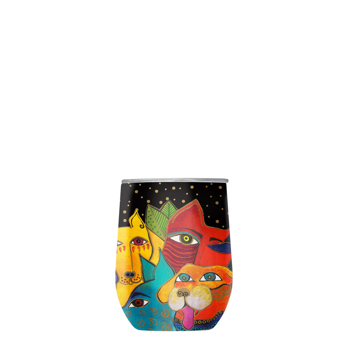 12 oz Stemless Wine Tumbler - Laurel Burch "Dogs, Dogs, Dogs"