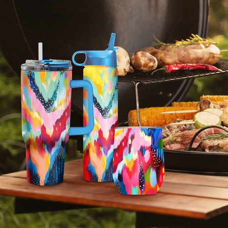 12 oz Stemless Wine Tumbler - EttaVee "Brush Strokes 100"