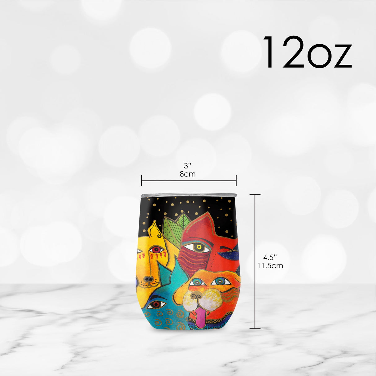12 oz Stemless Wine Tumbler - Laurel Burch "Dogs, Dogs, Dogs"