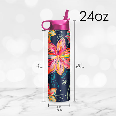 24 oz Water Bottle - EttaVee "Bold Flowers"