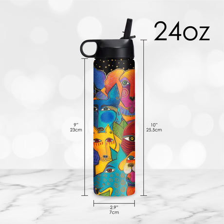 24 oz Water Bottle - Laurel Burch "Dogs, Dogs, Dogs"