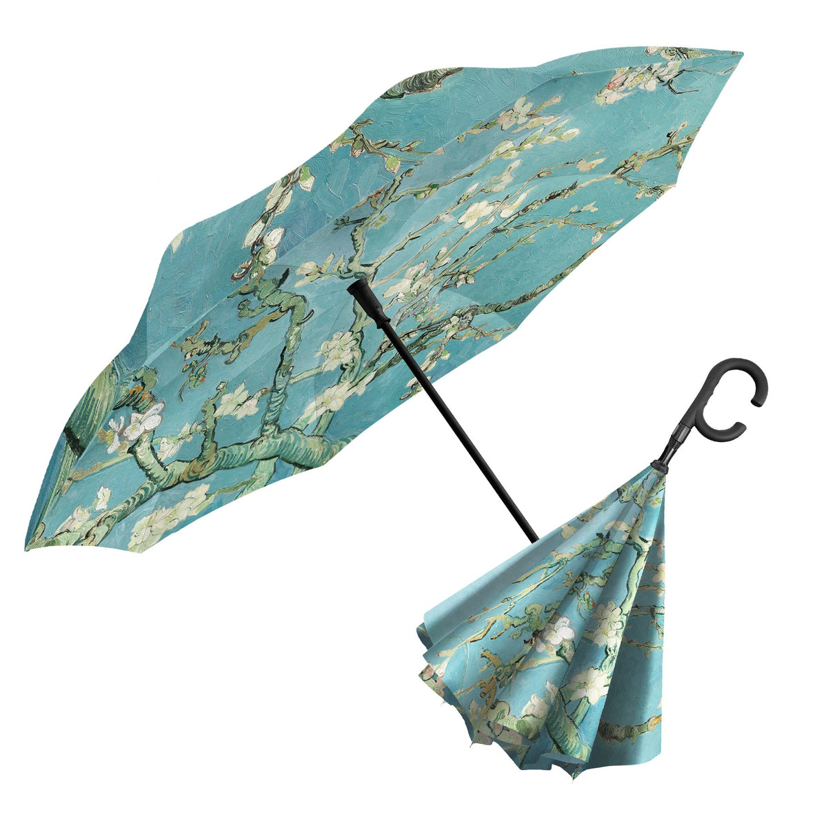 van Gogh Almond Blossom Reverse Inverted Umbrella – Windproof, Hands-Free