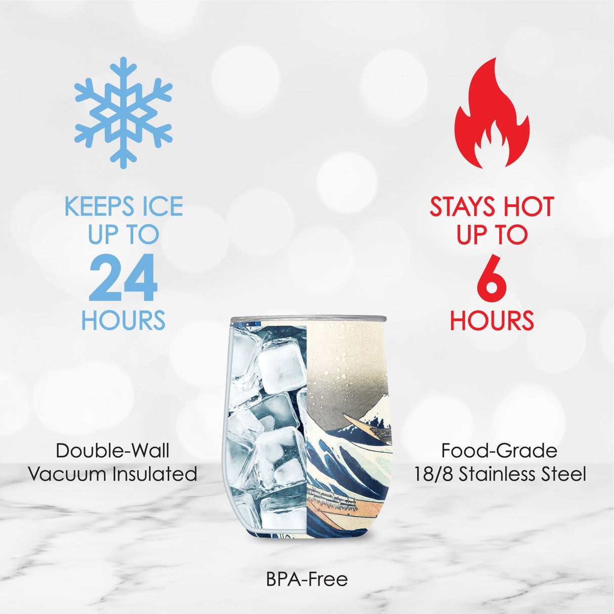 12 oz Stemless Wine Tumbler - Hokusai "The Great Wave"