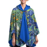 van Gogh Irises Reversible Rain Cape – Lightweight Hooded Wrap for Women