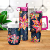 EttaVee "Bold Flowers" Insulated Drinkware Set of 3, 1 per size