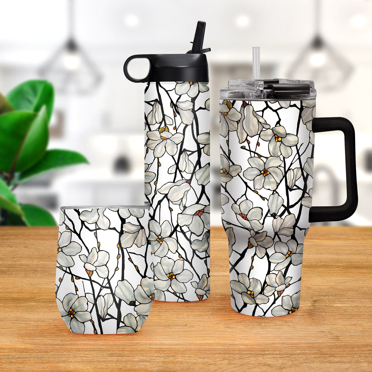 Tiffany "Magnolia" Insulated Drinkware Set of 3, 1 per size