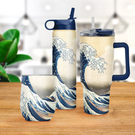 Hokusai "Great Wave" Insulated Drinkware Set of 3, 1 per size