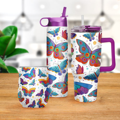 12 oz Stemless Wine Tumbler - Laurel Burch "Mariposas"