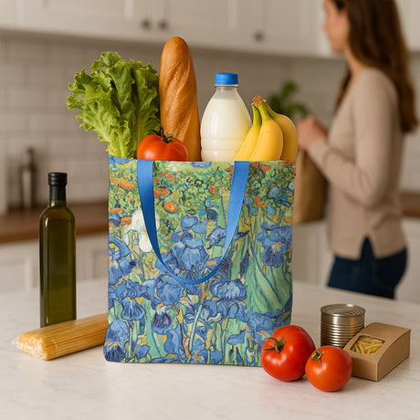 van Gogh Irises Canvas Magazine Tote – Slim Vertical Tote Bag