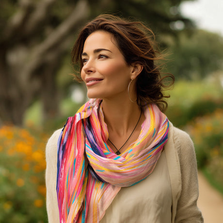 EttaVee's Brush Strokes 90 Silk Blend Shawl – Lightweight & Elegant Evening Wrap