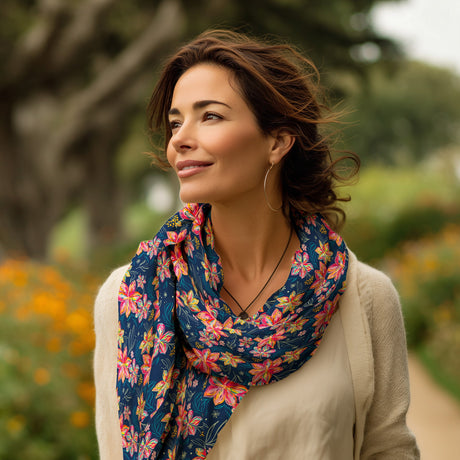 EttaVee's Bold Flowers Silk Blend Shawl – Lightweight Dressy Wrap for Women