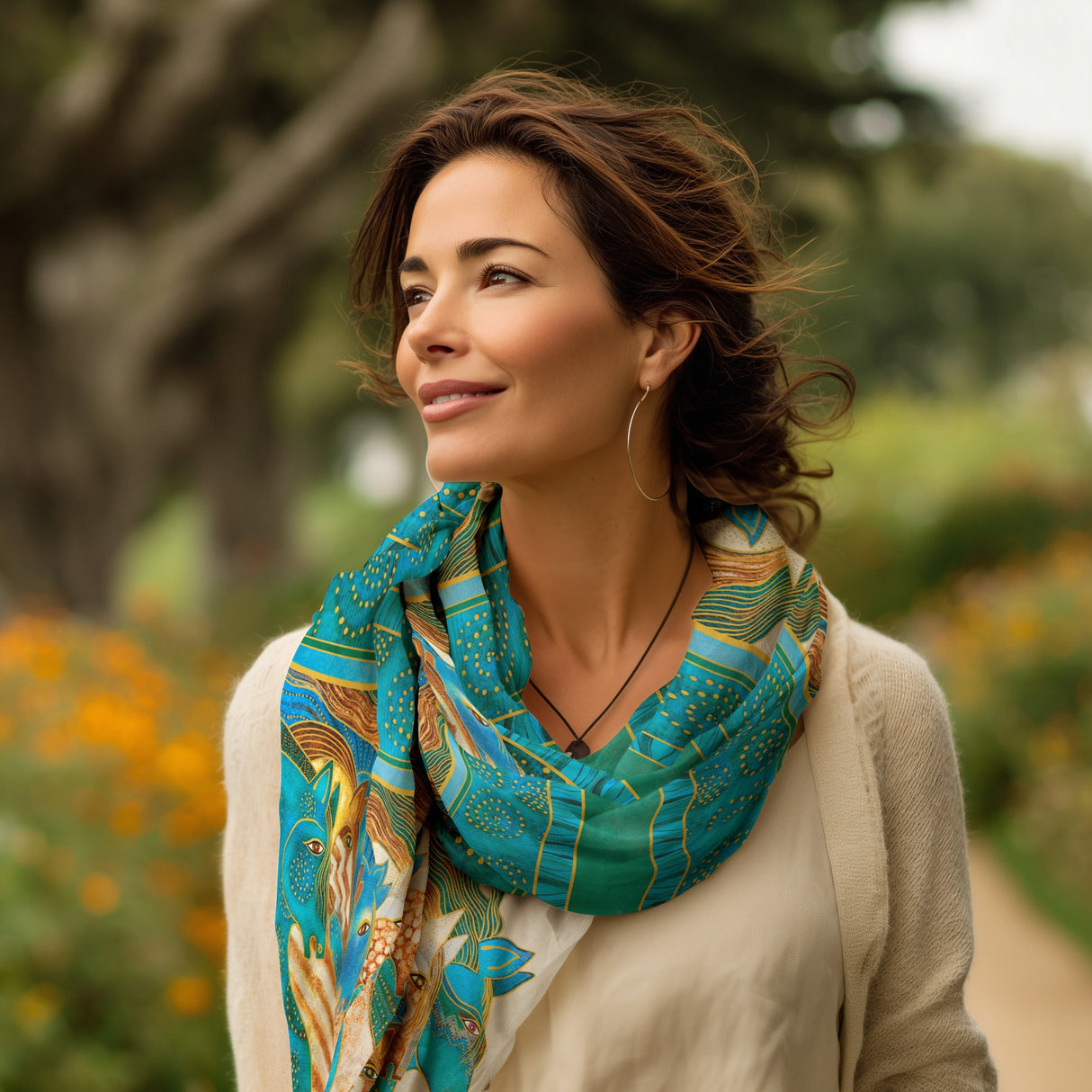 Laurel Burch Sky Mares  Silk Blend Shawl – Lightweight Dressy Wrap for Women