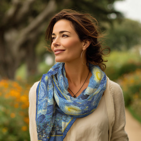 van Gogh Starry Night  Silk Blend Shawl – Lightweight & Elegant Evening Wrap