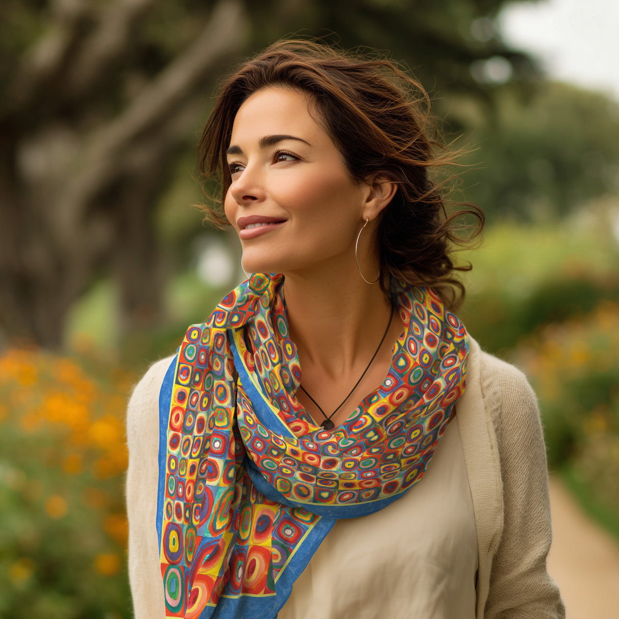 Kandinsky Circles   Silk Blend Shawl – Lightweight Dressy Wrap for Women