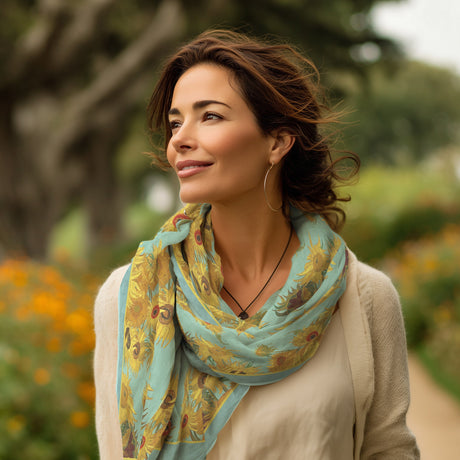 van Gogh Sunflowers Silk Blend Shawl – Lightweight Dressy Wrap for Women