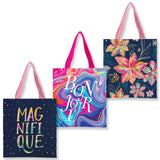 Canvas Magazine Tote Bags – Set of 3 EttaVee Blues | Lightweight Reusable Book & Travel Totes